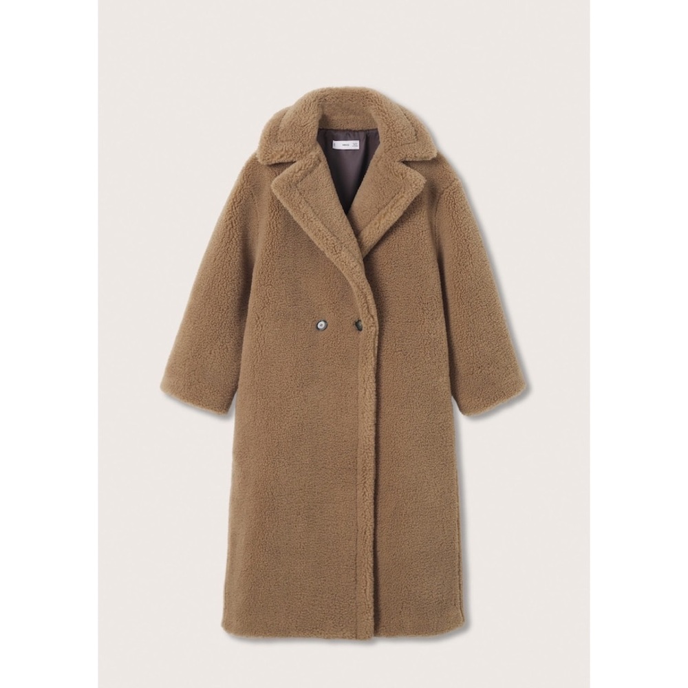 Mango Tan Teddy Faux Shearling Long Coat